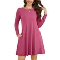 thumbnail image 1 of Chiclily Women's Long Sleeve Casual Dress Mauve XL Tunic Dress Loose T-Shirt Dress with Pockets, 1 of 8