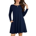 thumbnail image 1 of Chiclily Women's Long Sleeve Casual Dress Navy Blue Large Tunic Dress Loose T-Shirt Dress with Pockets, 1 of 7
