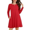 thumbnail image 1 of Chiclily Women's Long Sleeve Casual Dress Red Medium Tunic Dress Loose T-Shirt Dress with Pockets, 1 of 8
