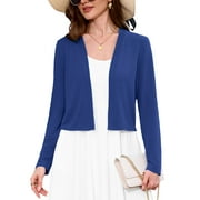 CHICLILY Women's Long Sleeve Cropped Cardigans Sweaters Open Front Knit Short Shrugs for Dresses, Royal Blue L
