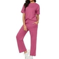 thumbnail image 1 of Chiclily Women's Loungewear Sets 2 Piece Pajama Sets Matching Outfits T-shirt Long Pants Lounge Set Sweatsuits, Purple Red 2XL, 1 of 7