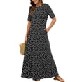 thumbnail image 1 of Chiclily Women's Summer Short Sleeve Maxi Dress with Pockets - Soft Casual Loose Long Boho Sundress for Beach & Vacation, Polkadots Black Size M, 1 of 7