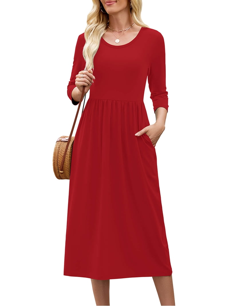 chinese dress ladies PRETTYGARDEN Womens Square Neck Maxi Dresses Cap Sleeve Eyelet Smocked main image 1