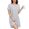 thumbnail image 1 of Chiclily Women's Nightgown Short Sleeve Nightshirt Comfy Sleepwear V-Neck MuMu Dress with Pockets, White Stars Size L, 1 of 9