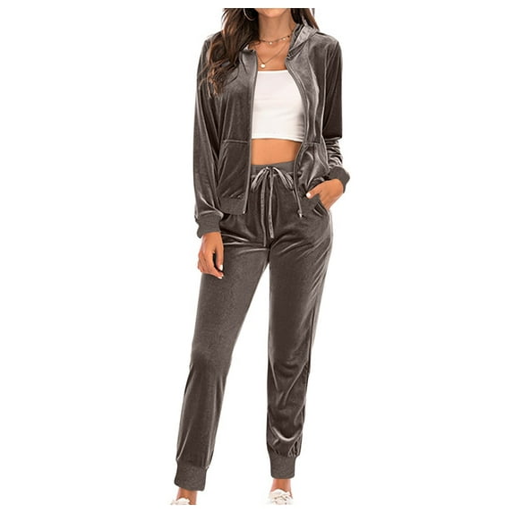 Chiclily Velour Tracksuit for Womens 2 Pieces Joggers Outfits Zipper Jogging Sweatsuits Set Soft Sports Sweat Suits Pants with Pocklets, Dark Gray Size M