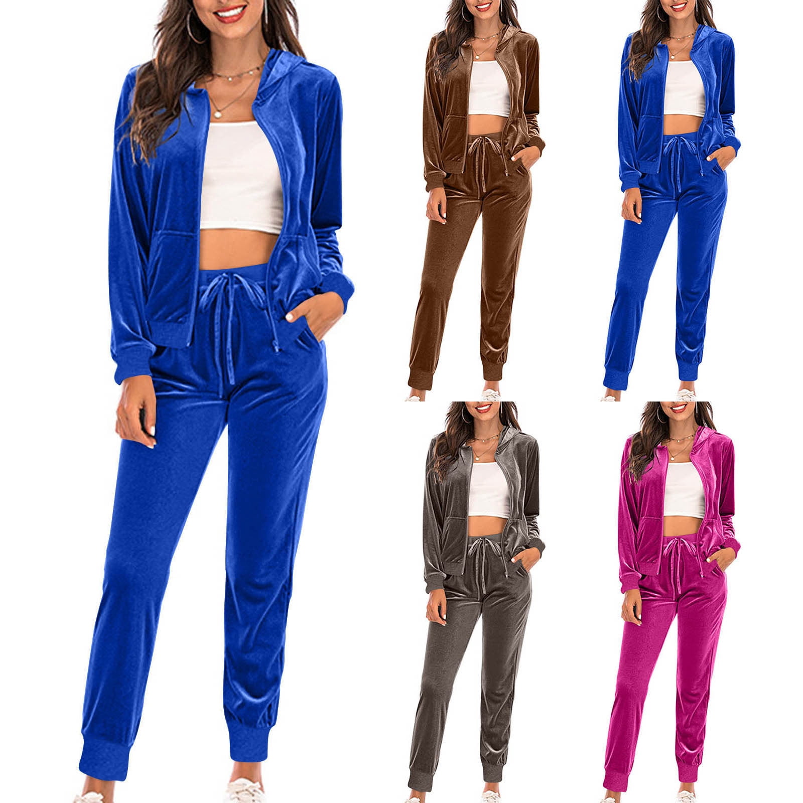 Velour Tracksuit for Womens 2 Pieces Joggers Outfits Zipper Jogging Sweatsuits Set Soft Sports Sweat Suits Pants with Pocklets, Klein Blue Size L