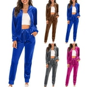 Chiclily Velour Tracksuit for Womens 2 Pieces Joggers Outfits Zipper Jogging Sweatsuits Set Soft Sports Sweat Suits Pants with Pocklets, Klein Blue Size L
