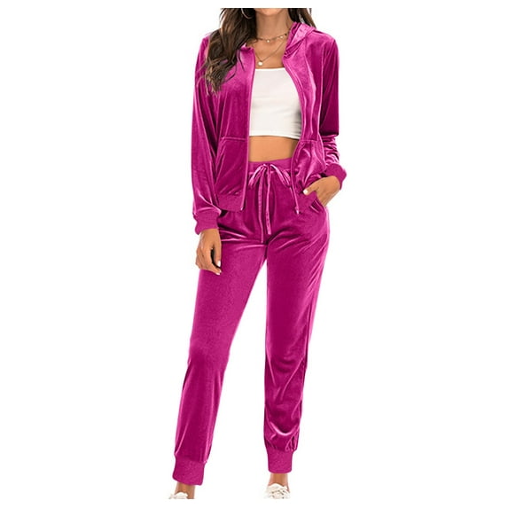 Chiclily Velour Tracksuit for Womens 2 Pieces Joggers Outfits Zipper Jogging Sweatsuits Set Soft Sports Sweat Suits Pants with Pocklets, Rose Red Size S