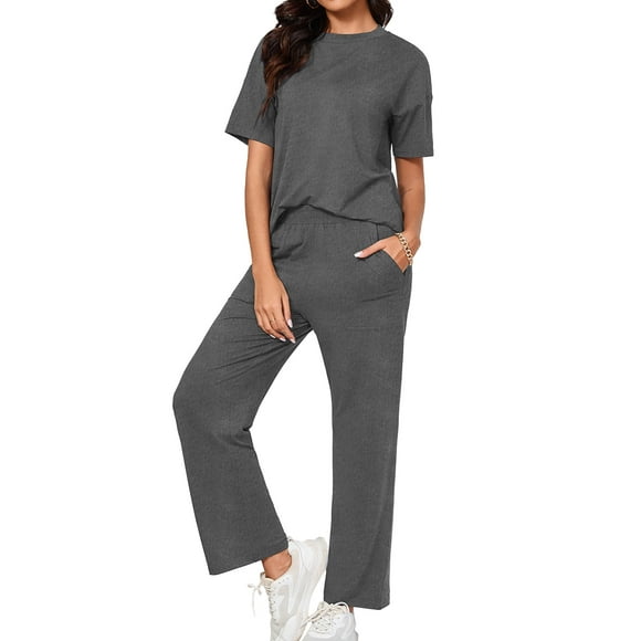 Women's Loungewear Sets 2 Piece Pajama Sets Matching Outfits T-shirt Long Pants Lounge Set Sweatsuits, Dark Gray Medium