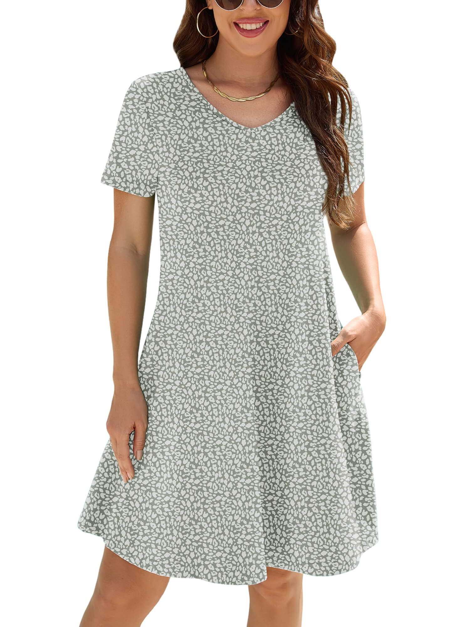 Seashell Short Sleeve Dress with Gathering - Light Lily