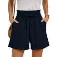 thumbnail image 1 of Chiclily Women's Shorts High Waist Drawstring Shorts Summer Loose Beach Shorts with Pockets, Navy Blue M, 1 of 7