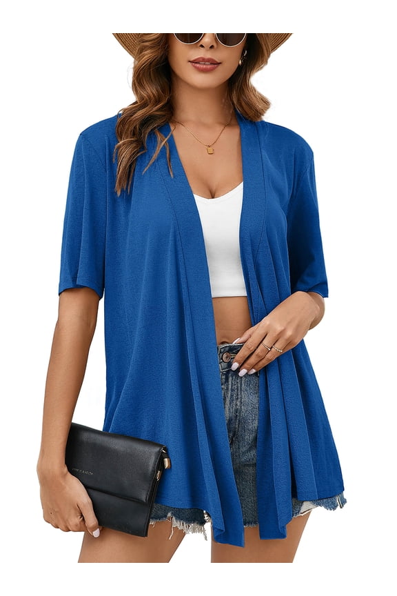 Women's Summer Cardigans Lightweight Open Front Cardigans 3/4 Sleeve Klein Blue 2XL Casual Soft Drape Cardigan Tops