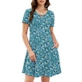 thumbnail image 1 of Chiclily Women's Summer Casual T-Shirt Dress - Short Sleeve Crisscross V-Neck Swing A-Line Tunic Sundress with Pockets, Monet Garden Size M, 1 of 6