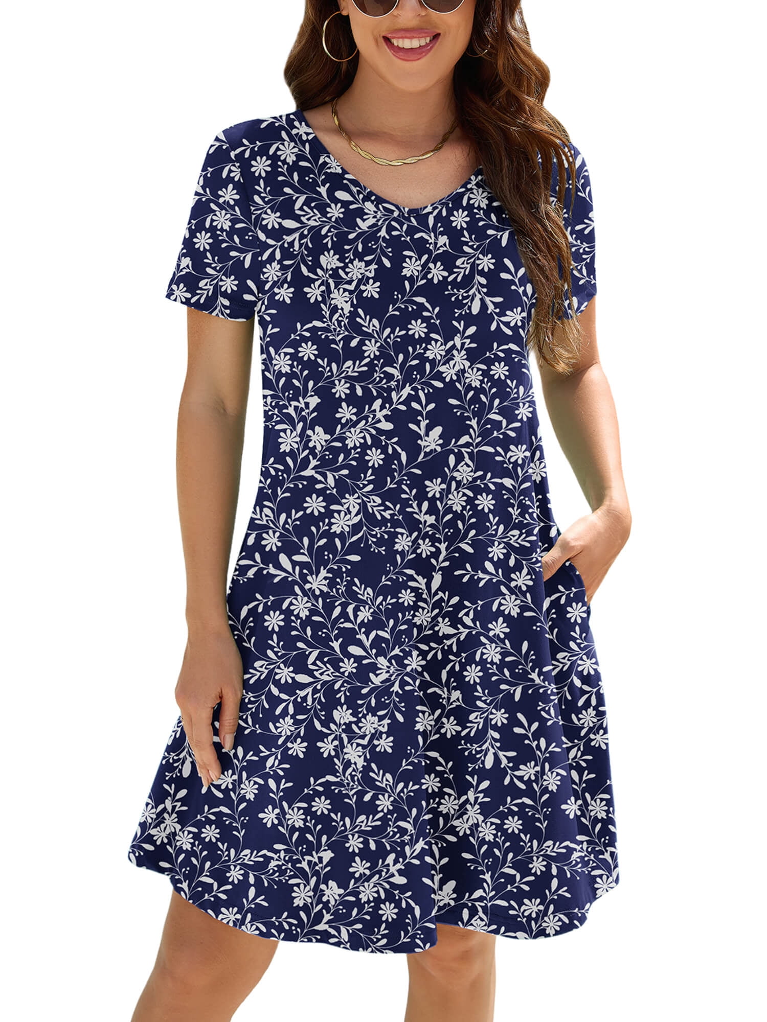 Chiclily Women's Summer Dress Vine Flower Small Casual Short Sleeve V ...