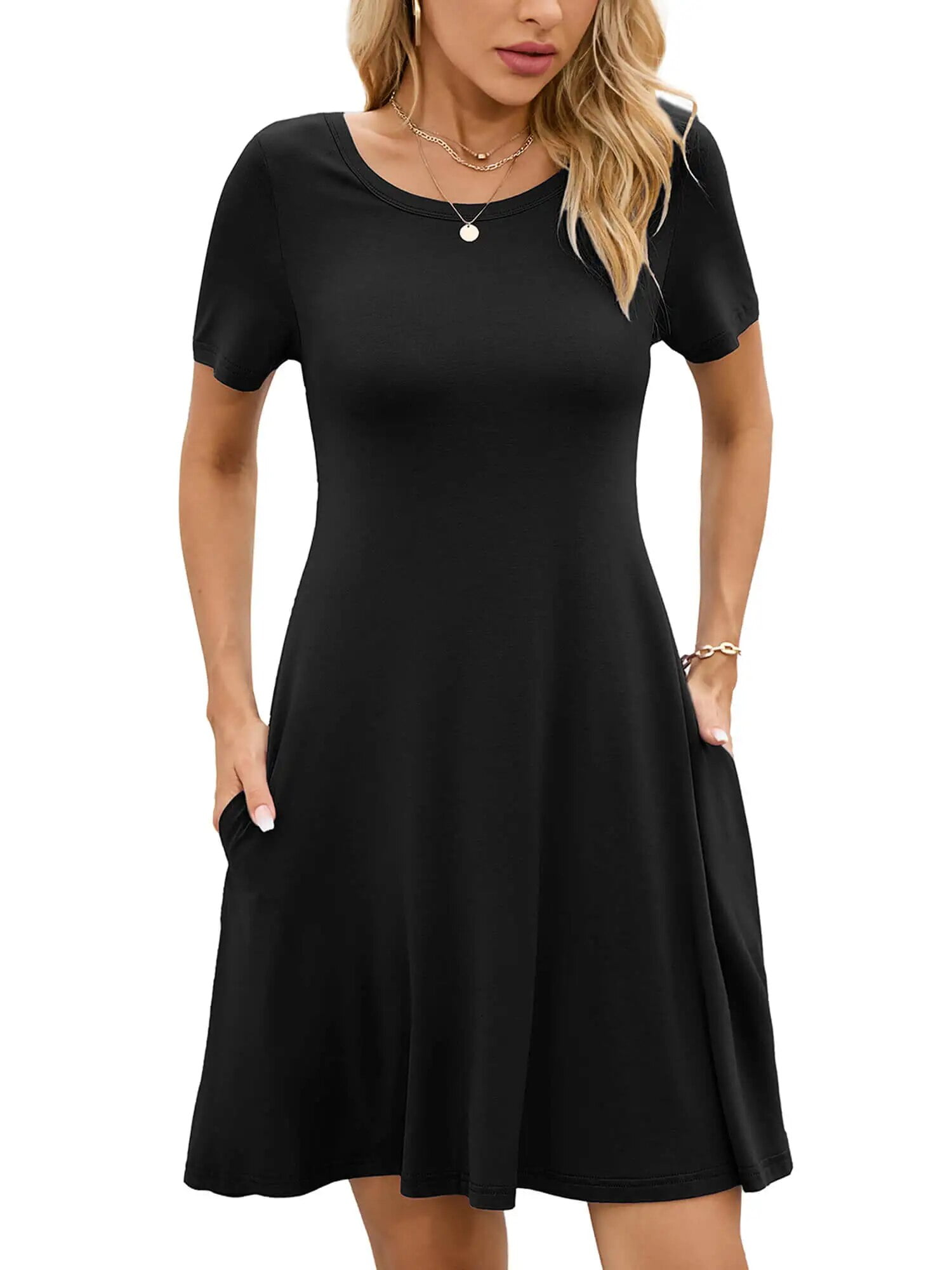 Chiclily Women's Summer Dresses Casual T Shirt Dresses Black Large