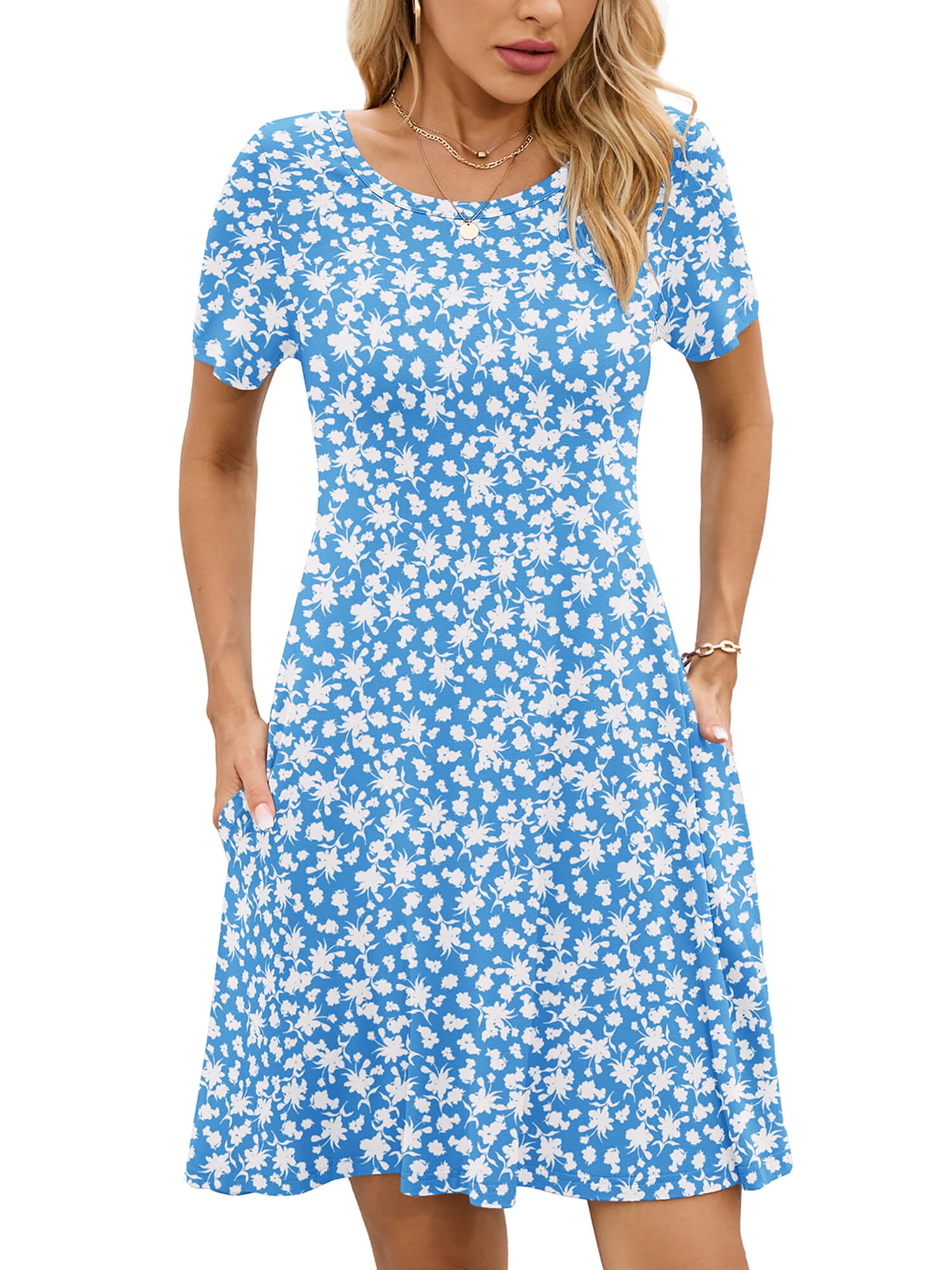 Chiclily Women's Summer Dresses Casual T Shirt Dresses Floral Light Blue Small Short Sleeve Flowy Beach Sundress with Pockets - Walmart.com Chiclily Women's Summer Dresses Casual T Shirt Dresses Floral Light Blue Small Short Sleeve Flowy Beach Sundress with Pockets - Walmart.com