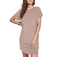 thumbnail image 1 of Chiclily Women's Summer Short Sleeve Dresses Crewneck Ribbed Mini Tshirt Dress, Khaki XL, 1 of 6