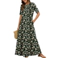 thumbnail image 1 of Chiclily Women's Summer Short Sleeve Maxi Dress with Pockets - Soft Casual Loose Long Boho Sundress for Beach & Vacation, Black Ditsy Florals Size M, 1 of 8