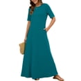 thumbnail image 1 of Chiclily Women's Summer Short Sleeve Maxi Dress with Pockets - Soft Casual Loose Long Boho Sundress for Beach & Vacation, Lake Blue Size S, 1 of 8
