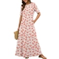 thumbnail image 1 of Chiclily Women's Summer Short Sleeve Maxi Dress with Pockets - Soft Casual Loose Long Boho Sundress for Beach & Vacation, Red Blossom Mottle Size XL, 1 of 8