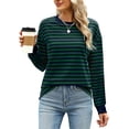 thumbnail image 1 of Chiclily Women's Tops Long Sleeve Striped Shirts Crewneck Casual Loose Fit Trendy Blouses Dark Green Stripe 2XL, 1 of 5