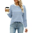 thumbnail image 1 of Chiclily Women's Tunic Tops Long Sleeve Loose Fit Striped Shirts Crewneck Sweatshirts Blue White Stripe 2XL, 1 of 5