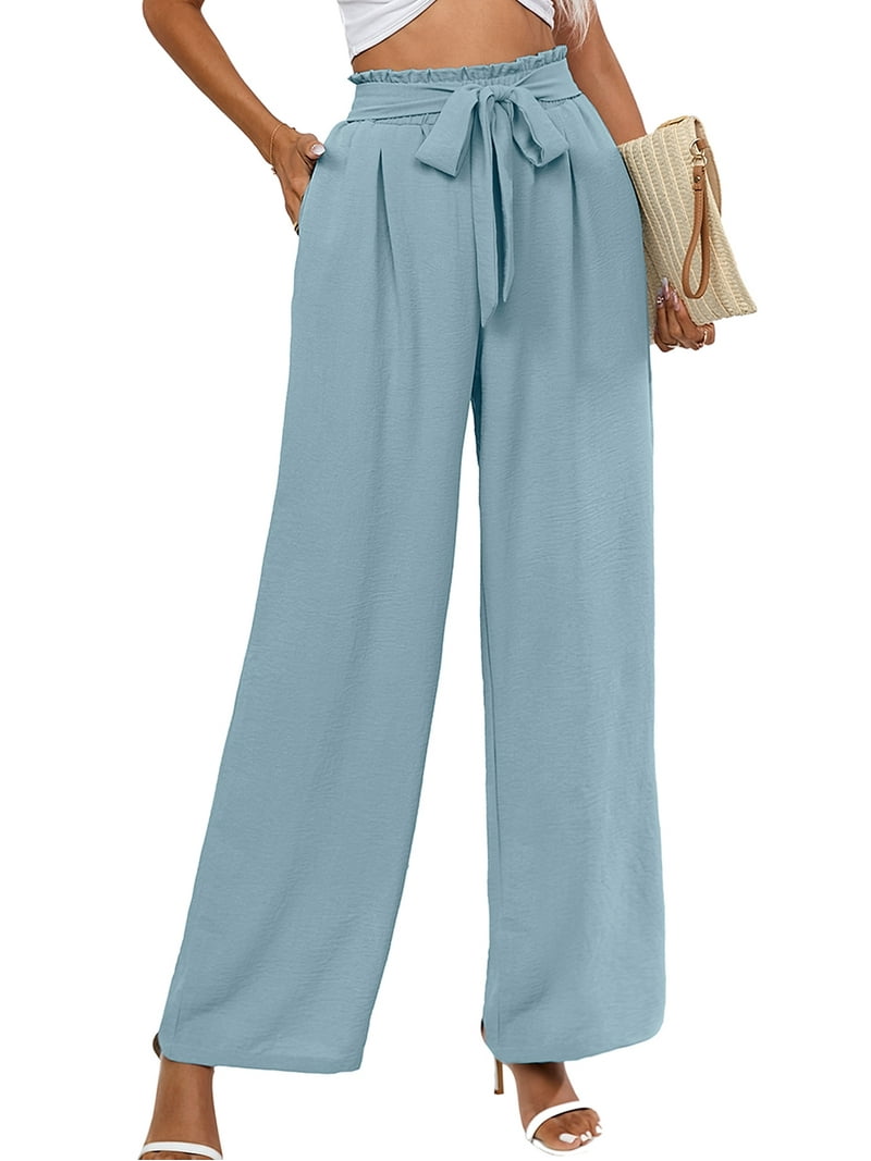 Leg Pants Baby Blue High Waisted Trousers Chiclily Women's Wide