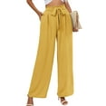 thumbnail image 1 of Chiclily Women's Wide Leg Pants with Pockets Lightweight High Waisted Adjustable Tie Knot Loose Trousers Flowy Summer Beach Lounge Pants, US Size 2XL in Yellow, 1 of 10