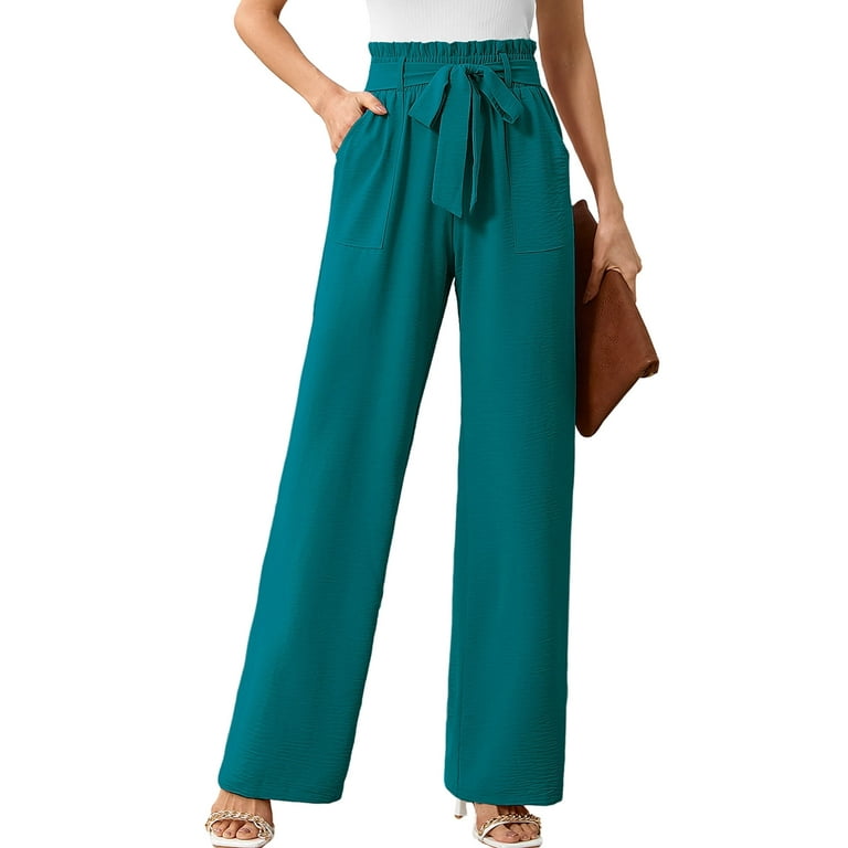 Chiclily Women's Wide Leg Pants with Pockets Turquoise Small