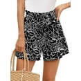 thumbnail image 1 of Chiclily Women's Wide Leg Shorts High Waist Adjustable Belted Loose Summer Lounge Shorts with Pockets, US Size 2XL, Black White Flower, 1 of 7