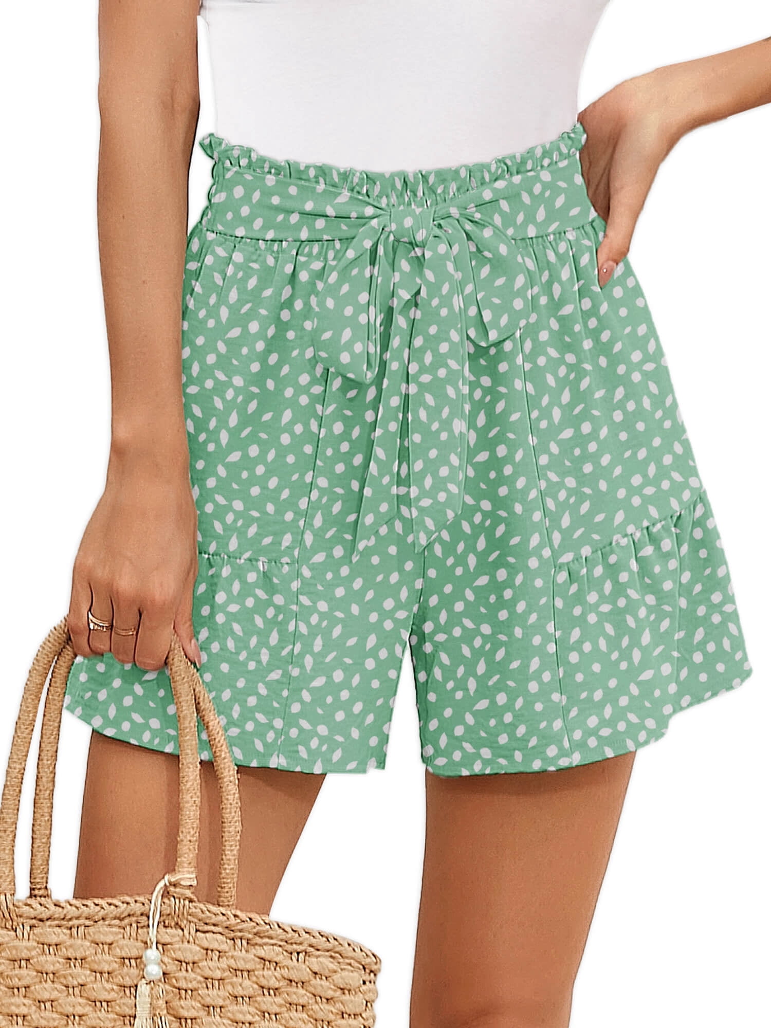 Chiclily Women's Wide Leg Shorts High Waist Adjustable Belted Loose