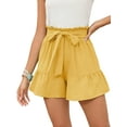 thumbnail image 1 of Chiclily Women's Wide Leg Shorts High Waist Adjustable Belted Loose Summer Lounge Shorts with Pockets, US Size 2XL, Yellow, 1 of 9