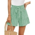 thumbnail image 1 of Chiclily Women's Wide Leg Shorts High Waist Adjustable Belted Loose Summer Lounge Shorts with Pockets, US Size Large, Leaves Green, 1 of 7