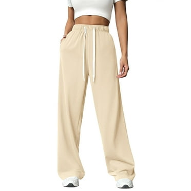 Chiclily Women's Wide Leg Sweatpants Apricot L Lounge Yoga Pants Drawstring Workout Athletic Joggers with Pockets