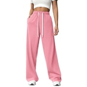 Chiclily Women's Wide Leg Sweatpants Pink 2XL Lounge Yoga Pants Drawstring Workout Athletic Joggers with Pockets