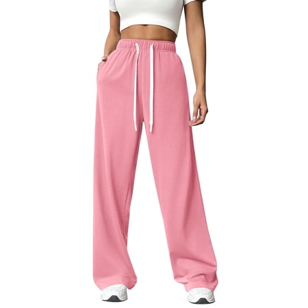Chiclily Women's Wide Leg Sweatpants Pink XL Lounge Yoga Pants Drawstring Workout Athletic Joggers with Pockets