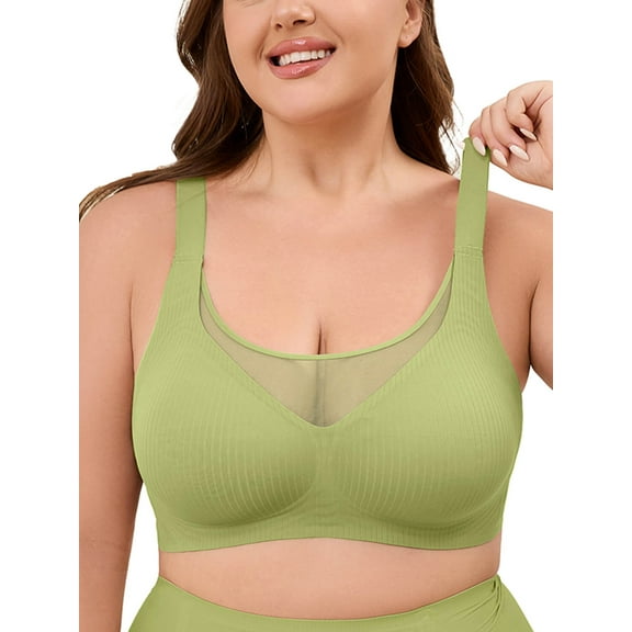 Chiclily Women's Wireless Bras Comfort Everyday Full Coverage Bra Green 3XL Supportive T-Shirt Bra