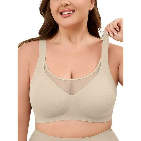 Chiclily Women's Wireless Bras Comfort Everyday Full Coverage Bra Light Gray 2XL Supportive T-Shirt Bra
