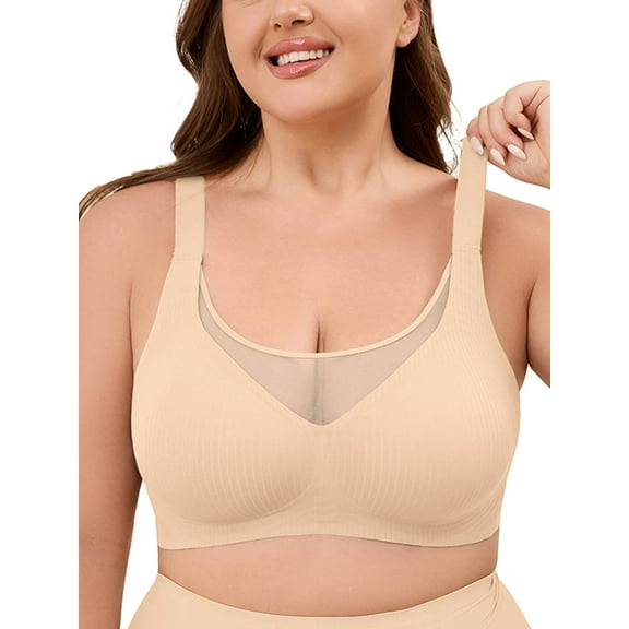 Chiclily Women's Wireless Bras Comfort Everyday Full Coverage Bra Apricot 2XL Supportive T-Shirt Bra