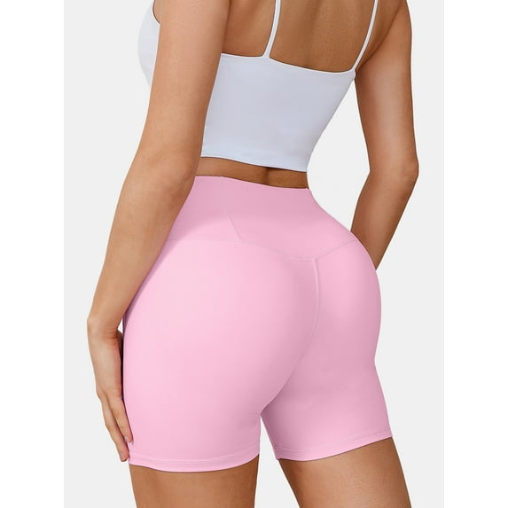 Chiclily Womens Athletic Shorts High Waisted Running Shorts Gym Workout Biking Shorts, Pink, Size M