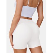 Chiclily Womens Athletic Shorts High Waisted Running Shorts Gym Workout Biking Shorts, White, Size XS