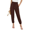 thumbnail image 1 of Chiclily Womens Elastic High Waist Pants Drawstring Work Trousers Joggers Trendy Harem Pants with Pockets, Dark Brown Size XL, 1 of 8