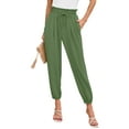 thumbnail image 1 of Chiclily Womens Elastic High Waist Pants Drawstring Work Trousers Joggers Trendy Harem Pants with Pockets, Olive Size 2XL, 1 of 8