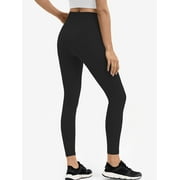 CHICLILY Womens High Waist Black Leggings, 24" Inseam, Ankle Workout Yoga Pnats with Back Pockets, Size L