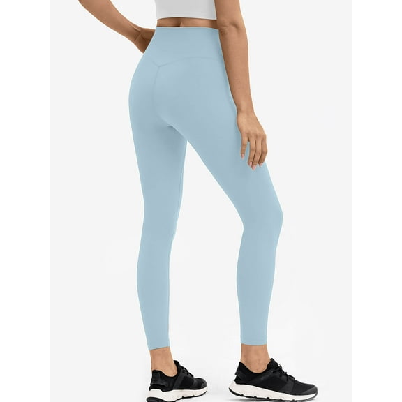 Chiclily Womens High Waist Leggings, 24" Inseam, Ankle Workout Yoga Pnats with Back Pockets, Blue, Size L