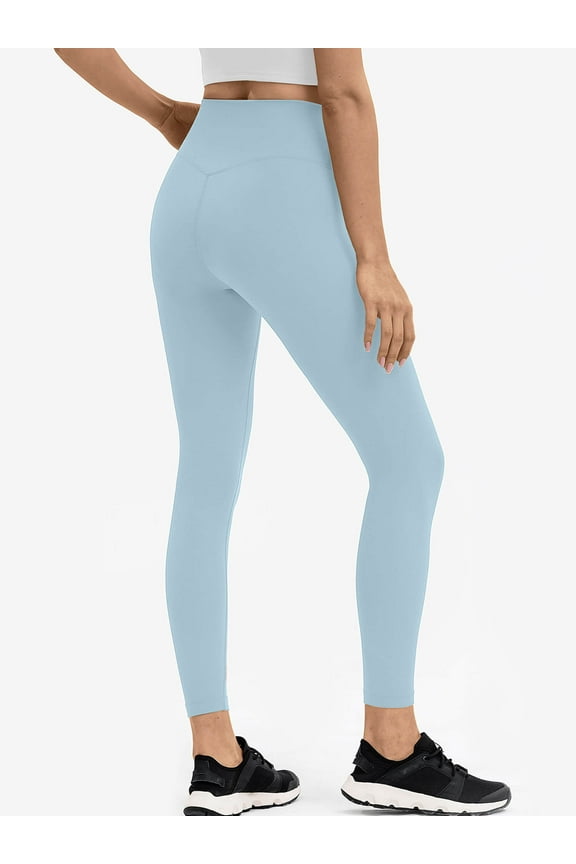 Womens High Waist Leggings, 24" Inseam, Ankle Workout Yoga Pnats with Back Pockets, Blue, Size XL