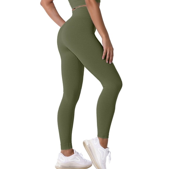 Chiclily Womens High Waist Leggings, 27" Inseam, Workout Yoga Pnats Tummy Control Joggers, Army Green, Size XS