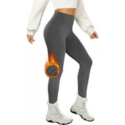 CHICLILY Fleece Lined Leggings for Women High Waisted Tummy Control Workout Winter Thermal Warm Soft Thick Yoga Pants, Dark Gray Size L