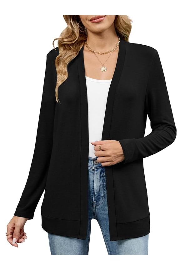 Womens Lightweight Long Sleeve Cardigan Casual Flowy Soft Open Front Knit Cardigans Sweaters, Black Size XL
