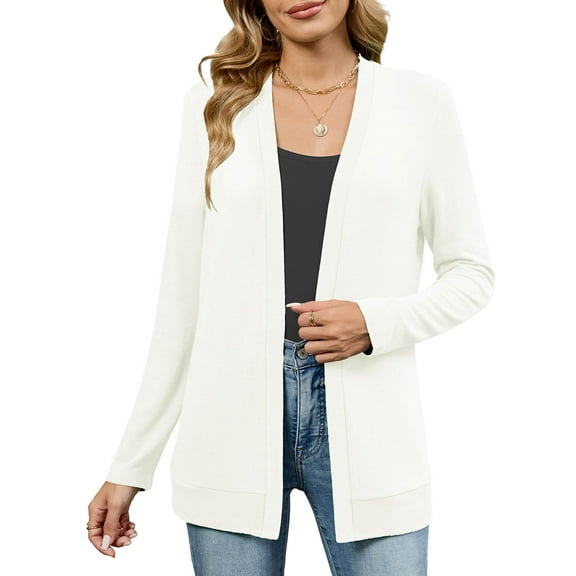 Chiclily Womens Lightweight Long Sleeve Cardigan Casual Flowy Soft Open Front Knit Cardigans Sweaters, White Size L